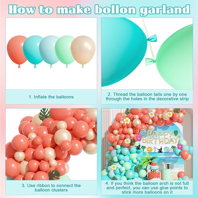 165Pcs Tropical Balloons Summer Birthday Party Decorations | Coral Pearl Rose - Image 7