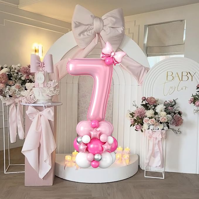40 Inch Pink Number 7 Balloon for 7th Birthday Decoration Pastel Baby Pink - Image 3