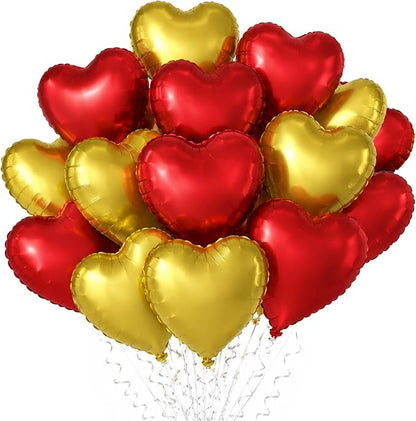 TONIFUL 15 Pack 18 Inch Matte Red and Gold Heart Foil Balloons – Mylar Heart by TONIFUL