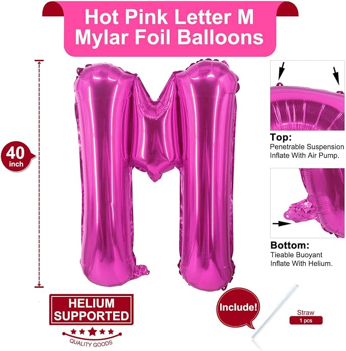 Lovoir 40 Inch Large Hot Pink Letter M Balloons Big Size Jumbo Mylar Foil - Image 2