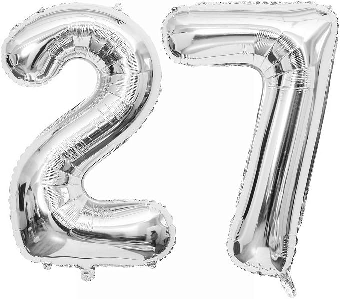 Silver 27 Number Balloons, 40 Inch Giant Number 27 Balloons Foil Mylar Helium by Lovoir