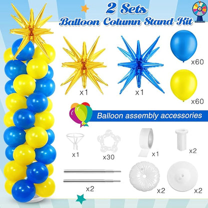2 Set Blue Yellow Toy Inspired Cartoon Balloon Column Stand Kit - Image 2