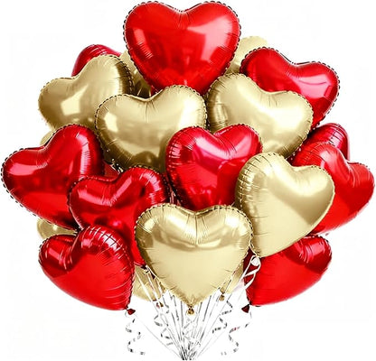 TONIFUL 30Pcs Red Champagne Heart Balloons 18Inch Heart Shape Foil Balloons | by TONIFUL
