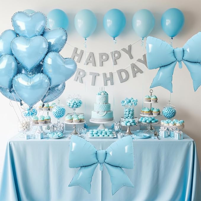 Vuzvuv Blue Heart Balloons Blue Bow Balloons Set, anniversary, Valentine's Day - Image 6