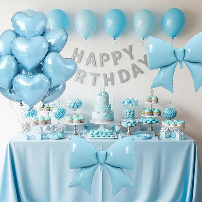 Vuzvuv Blue Heart Balloons Blue Bow Balloons Set, anniversary, Valentine's Day - Image 6