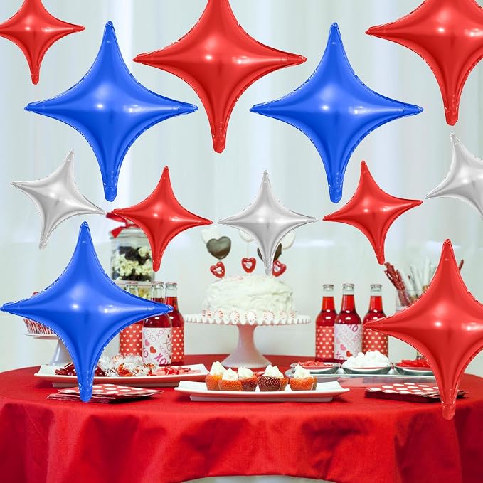 Red Blue Silver Star Balloons, 26Inch and 10Inch Red Blue Quadrangle Helium - Image 4