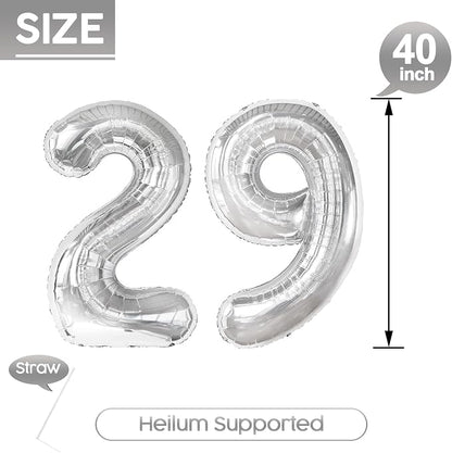 29 Balloon - Silver Birthday Number Balloons, 40 Inch Decorations Men Women | - Image 5