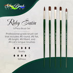 Silver Brush Limited RS-2596 Ruby Satin Size 6 Variety Set, 5pc Premium Long Handle Brushes with Stiff and Flexible Synthetic Bristles, Round, Flat, Bright, Filbert & Cat's Tongue for Oil and Acrylic