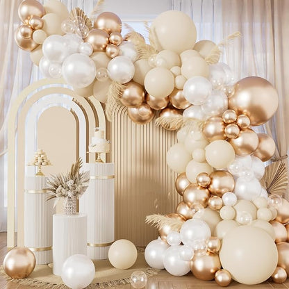Neutral Balloon Garland Arch Kit, Boho Party Decor | Sand Pearl White Metallic by Haolongfa