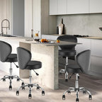 Set of 4 PVC Faux Leather Rolling Swivel Salon Stool Chair with Wheel Back Lumbar Support Seat Height 22 in Diameter 15 Inch Adjustable Hydraulic Chair for Office Massage Facial Spa 4 Pack