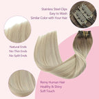 PINKPEARL Clip in Hair Extensions Real Human Hair, 14 Inch 120g 7pcs Human Hair Extensions Clip In, #8/60/18 Balayage Ash Brown to Platinum Blonde and Ash Blonde(#8/60/18-14)