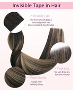 Pinkpearl Invisible Tape in Hair Extensions Human Hair, 20pcs 20inch 55g #2/6/2 Balayage Dark Brown to Chestnut Brown Injection Tape in Extensions Real Remy Human Hair Injected