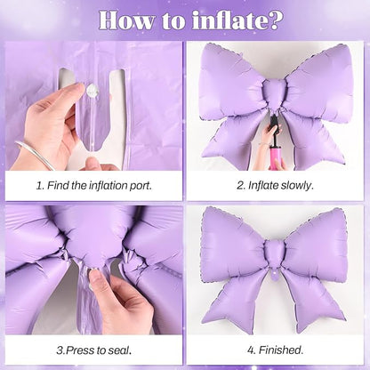 38 Inch Purple Bow Foil Balloons, Giant Light Purple Mylar Bow Shaped Balloons - Image 5