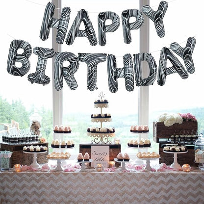 TONIFUL Black Marble Happy Birthday Balloons Banner, 16 Inch Mylar Foil Letters - Image 6