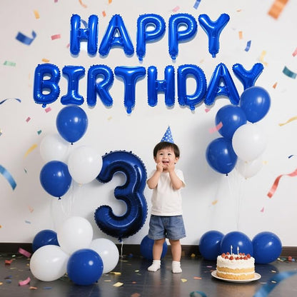 Dark Blue Happy Birthday Balloon Banner Set -16 Inch Foil Letters Balloons - Image 3