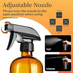 Vitreaux 2 Pack Amber Glass Spray Bottles,16oz Glass Spray Bottles Refillable Empty Containers with Adjustable Nozzle,Spray Bottle for Cleaning,Pets, Aromatherapy,Hair Mister,Squirt and Mist Setting