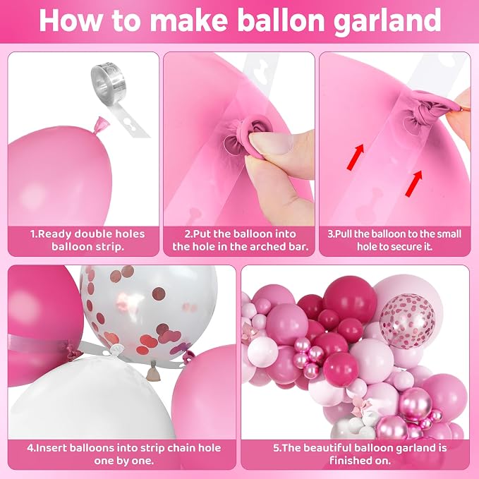 Ouddy Party 149Pcs Hot Pink White Balloon Garland Kit 18 12 10 5Inch | - Image 4