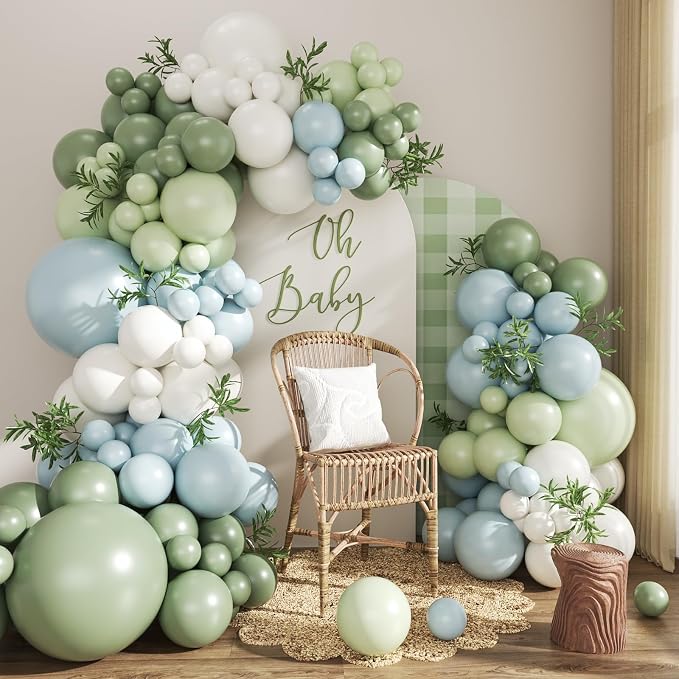 Sage Green Blue Pastel Balloon Arch Kit by CROSSFINGERS