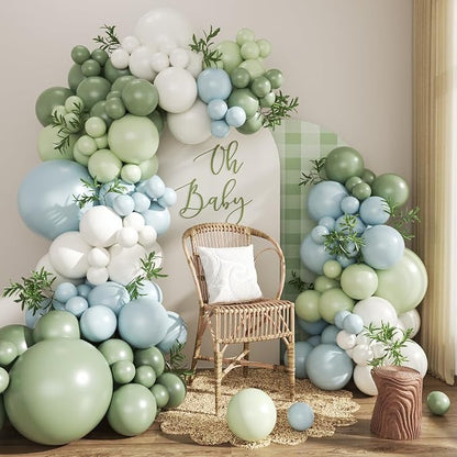 Sage Green Blue Pastel Balloon Arch Kit by CROSSFINGERS