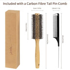 Vista Round Brush Bamboo with Pin Tail Comb Natural Boar Bristle Hair Brush Round for Blow Drying for Women Hairbrush for Wet or Dry Hair Detangling Smoothing Massaging