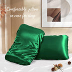 Manyshofu Satin Pillowcases for Hair Protection - 1Pcs Green Pillow Cases, Elastic Band Standard & Queen Satin Pillowcases Luxury Silky Pillow Cases Travel Pillow Covers