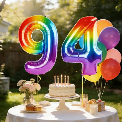 40 Inch Number 94 Balloons for 94th Birthday Party Decorations, 0-100 Rainbow - Image 3
