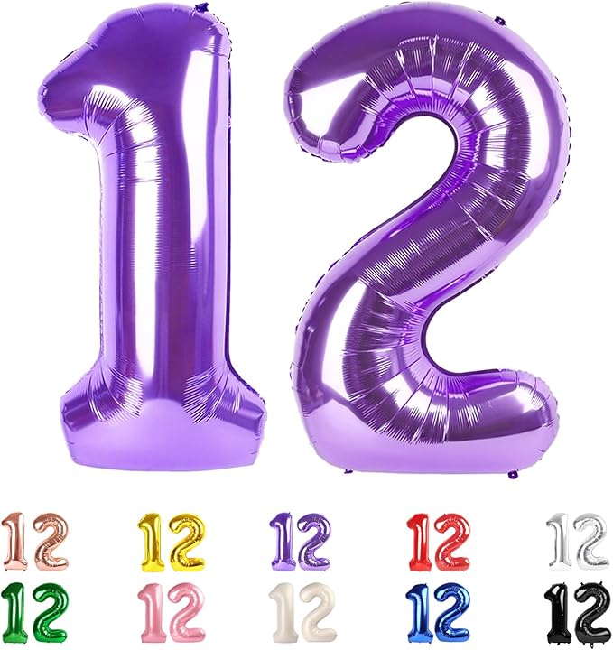 12 Balloon Numbers 40Inch for 12th Year Old Birthday Decorations, Inflation by Mluchee