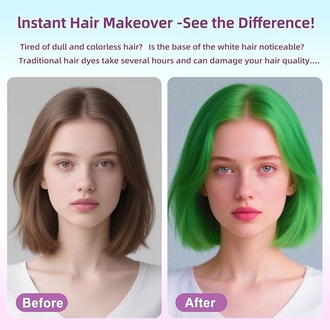 Green Hair Spray, Temporary Hair Color Spray For Kids Women Men, Hair Dye Washable Temporary Hair Color Wax, One-Time Use Color Hair Spray for Crazy Hair Day,Halloween Christmas Cosplay Party (Green)