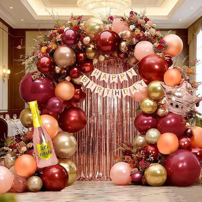 Burgundy Pink Balloon Arch Double Stuffed Dark Red Pink Gold Pearl Balloons - Image 6