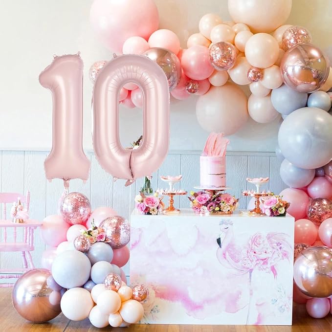 Light Pink Number 10 Balloon, 40 Inch Giant Mylar Number Balloons, Large Foil - Image 3