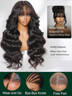 KLAIYI Fluffy Body Wave Curtain Bang Wig Bye Bye Knots Glueless Pre Cut 7x5 Lace Front Wigs Human Hair Loose Wave Pre Bleached Pre Plucked Pre Everything 3S Easy to Wear and Go Wig 180% Density 24Inch