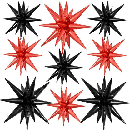 9Pcs Red and Black Star Balloons, Large Explosion Foil Balloons, Metallic Mylar by Dagelar