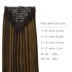 WENNALIFE Seamless Clip In Hair Extensions, 18 Inch 130g 7pcs Balayage Dark Brown to Chestnut Brown Hair Extensions Clip in Human Hair Invisible PU Skin Weft Natural Remy Human Hair Extensions