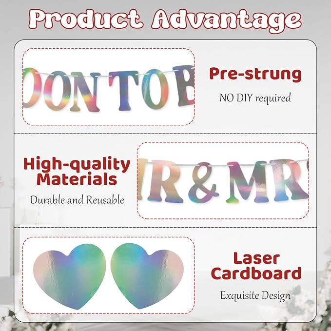 Soon To Be Mr & Mrs Banner, Bridal Shower Sign, Pre-Strung Laser Wedding Banner - Image 3