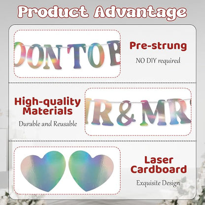 Soon To Be Mr & Mrs Banner, Bridal Shower Sign, Pre-Strung Laser Wedding Banner - Image 3