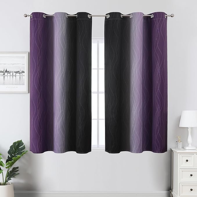 Black and Purple Blackout Curtains 54 Inch Length, Full Light Blocking Gradient - Image 2