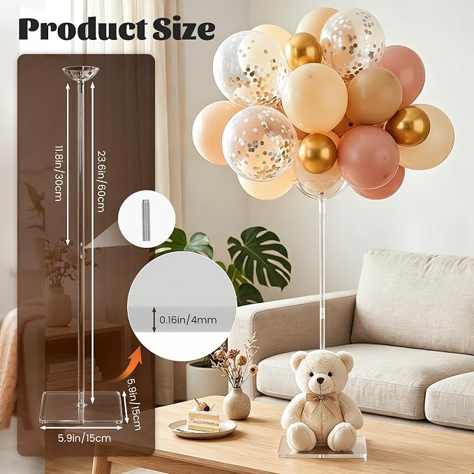 12 Pack 23.6 Inch Clear Acrylic Balloon Stands, 23.6 Inch Balloon Stand Kit - Image 2