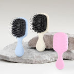 Mini Boar Bristles Hair Bursh, Travel Size Hair Brush for Women Men Kids, Protable Small Hair Brush for Pockets Purses, Mini Detangler Brush for Smooth Add Shine(Blue)