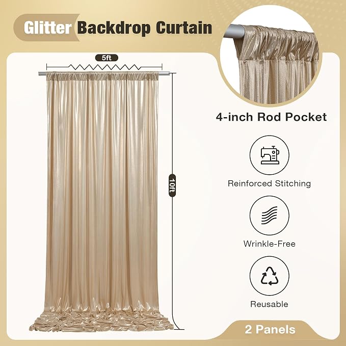 10x10FT Champagne Sequin Backdrop Curtain - Image 5