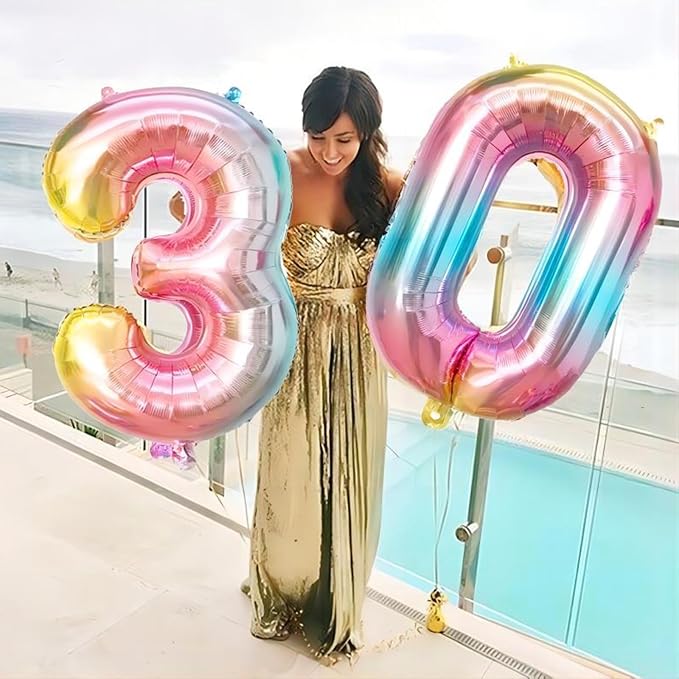 40 Inch Giant Rainbow Number 0 Balloons, Birthday Balloons, Helium Mylar Foil - Image 6
