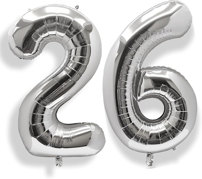 AULE 40 Inch Silver 26 Balloon Number Foil 0-9 Birthday Big Numbers | Birthday by AULE