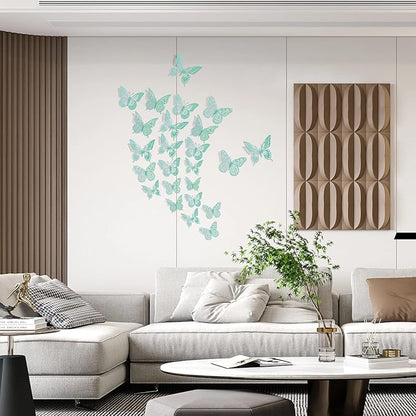 SAOROPEB 3D Butterfly Wall Decor 48 Pcs Pale Turquoise Butterfly Decoration | 4 - Image 2