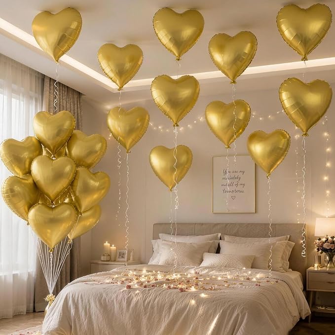 TONIFUL 15 Pack 18 Inch Matte Gold Heart Foil Balloons – Metallic Mylar Heart - Image 4