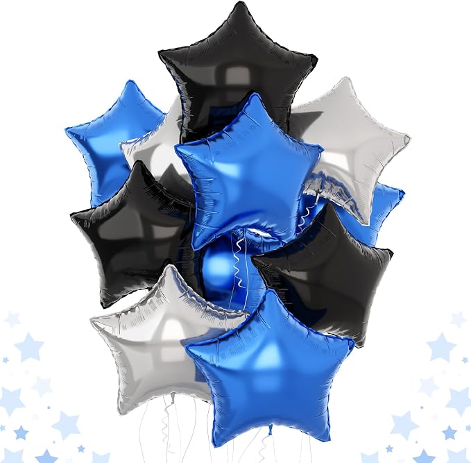 Blue Black Star Balloons Helium, 18Inch Silver and Blue Stars Shape Foil Balloon by TAOYE