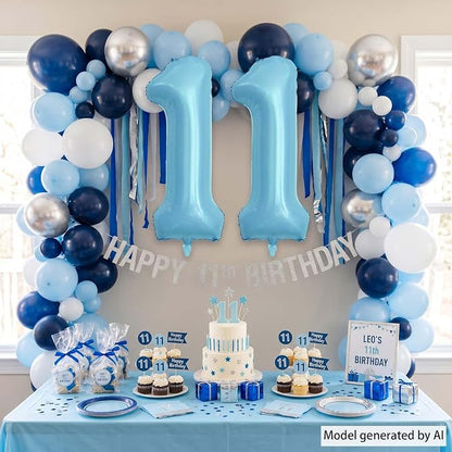 Pearlescent Blue Number 11 Balloon 40 Inch, Large Light Blue Foil 11th Birthday - Image 6