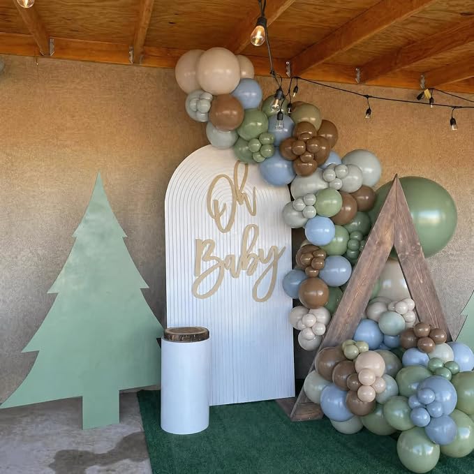 Sage Green Blue Brown Balloons for Jungle Woodland Baby Shower Decorations | - Image 4