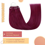 YoungSee Micro Bead Hair Extensions Human Hair Magenta Microlink Hair Extensions 24 Inch Micro Loop Hair Extension Real Human Hair Rosein 50s/50g for Party