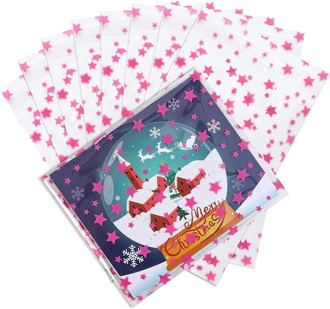 COQOFA 100 Pcs Star Printed Sealable Gift Wrap Cello Cellophane Bags Self by COQOFA