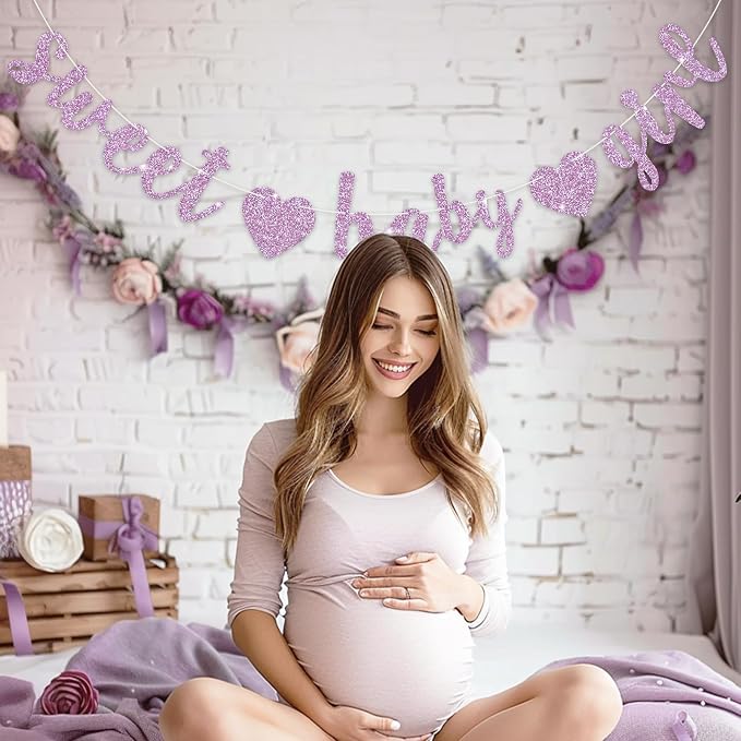 BEISHIDA Pre-Strung Glitter Light Purple Girl Baby Banner Baby Shower Decor | - Image 5