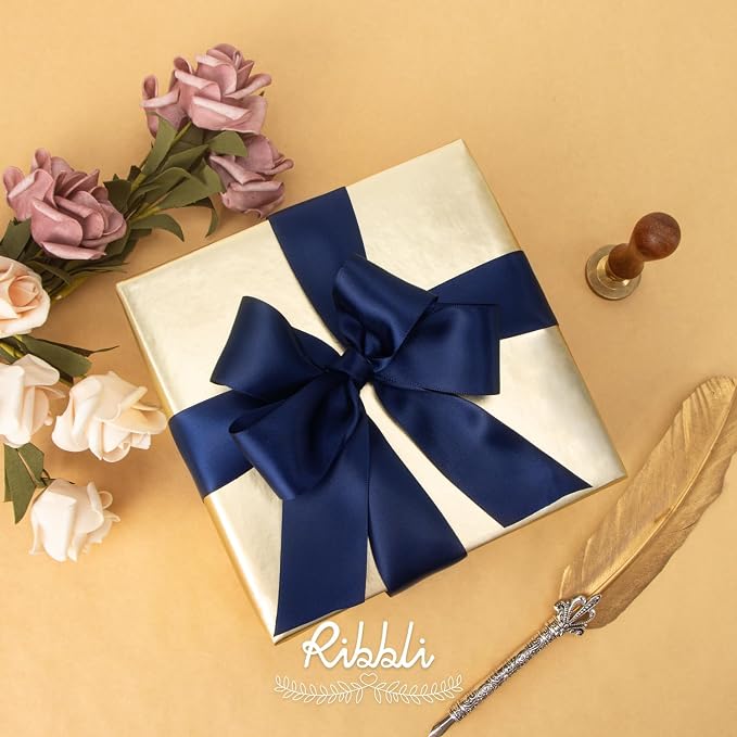 Ribbli Navy Double Faced Satin Ribbon, 1-1/2” x Continuous 25 Yards, Use - Image 4